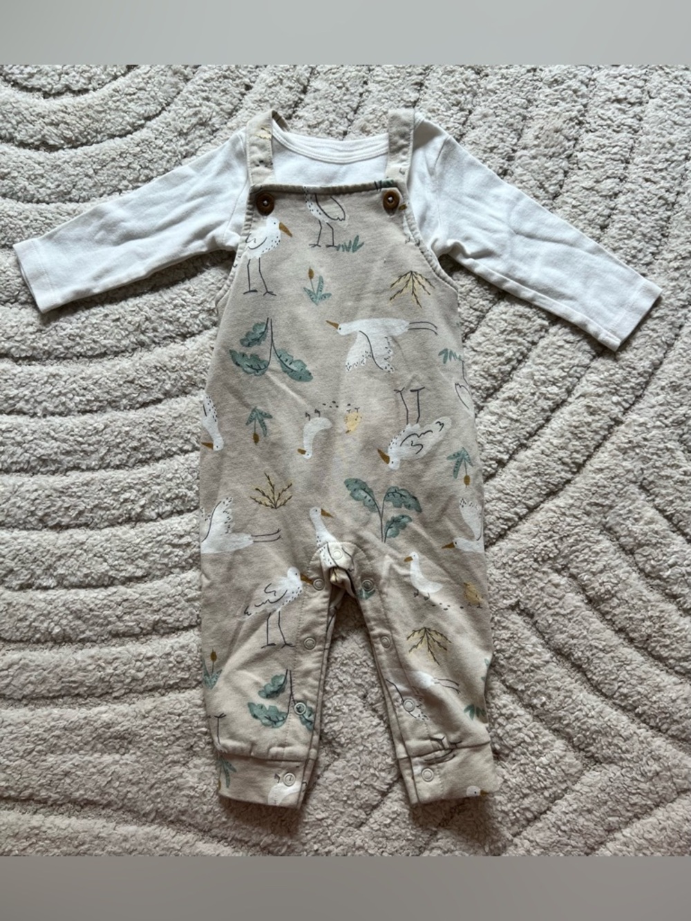 Carter's 6-9 Month Beige Overalls with White Shirt